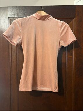 Blush Pink Velvet Short-Sleeve Mock Neck Top